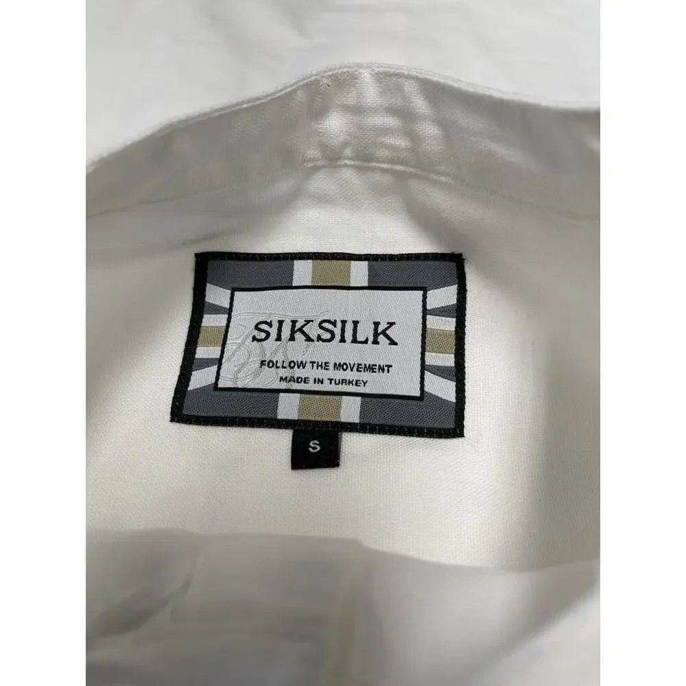 SikSilk Shirt Mens Small Button Up White Floral Sik Silk Short Sleeve N32